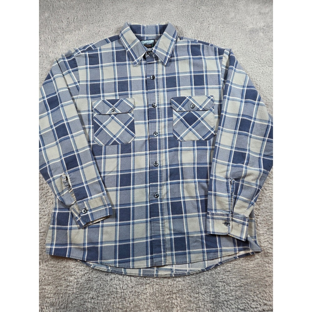 Fieldmaster Flannel Shirt XL Blue Grey Plaid Mens Long Sleeve Workwear Heavy